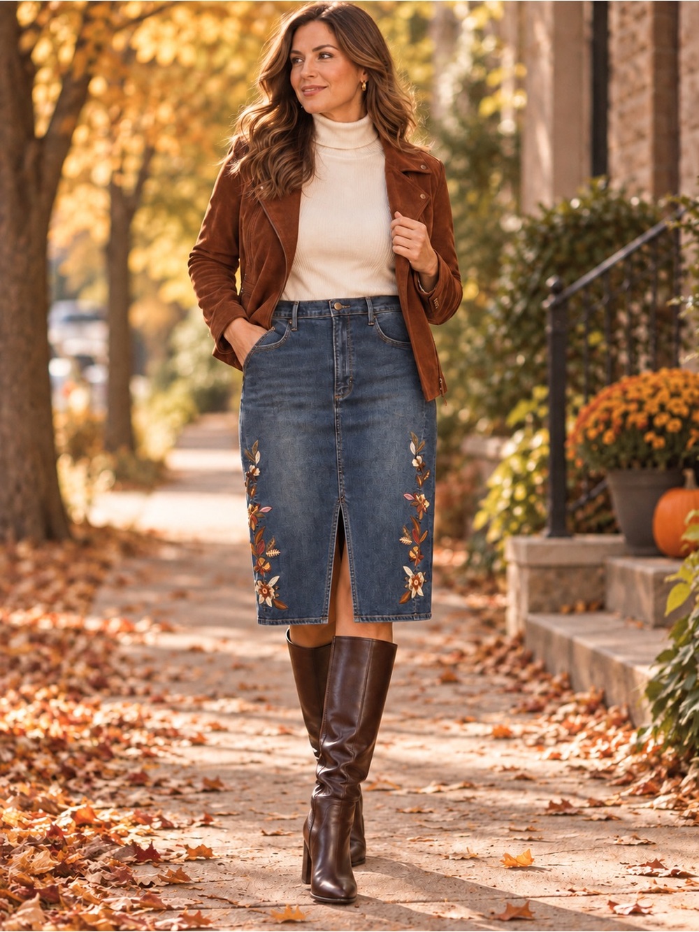 Driftwood Jeans Embroidered Piper Skirt - Feathery Leaf Size 14